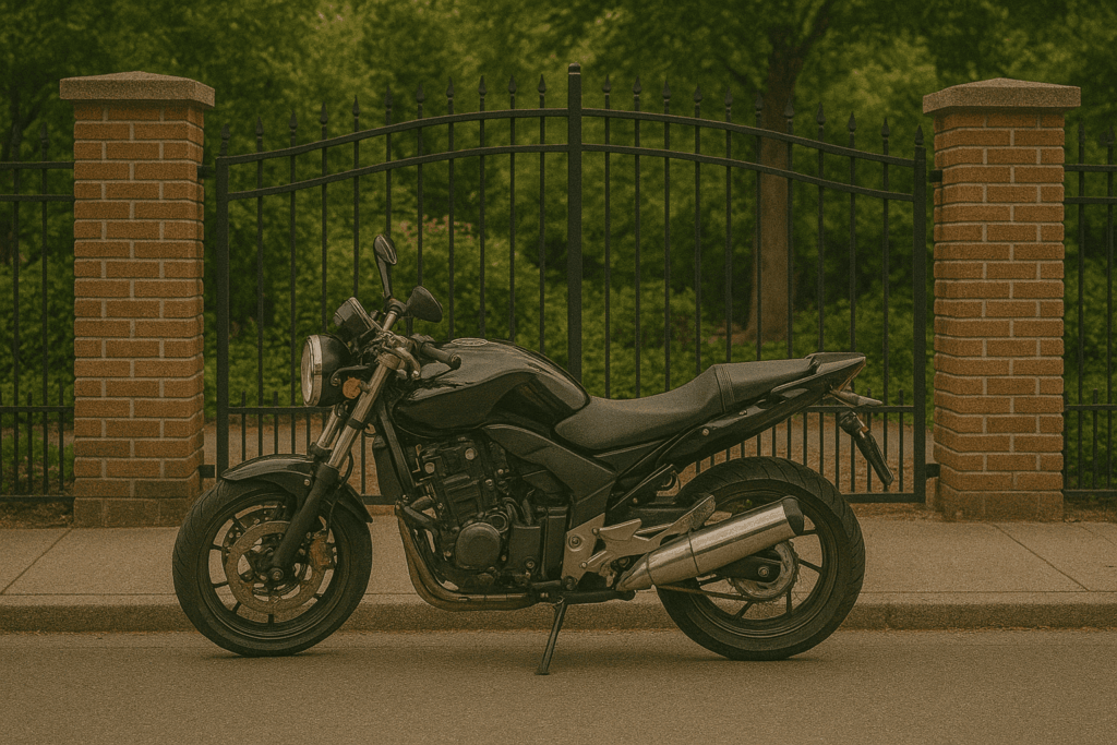 Moto garée devant un portail à Meudon