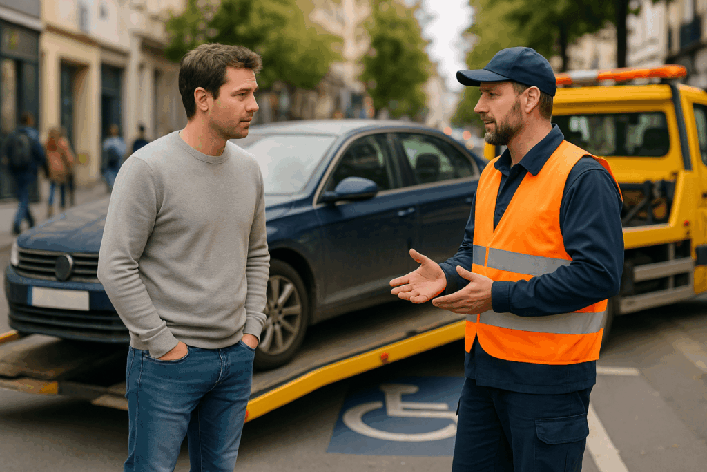 Homme discutant avec un employé de fourrière à Sète