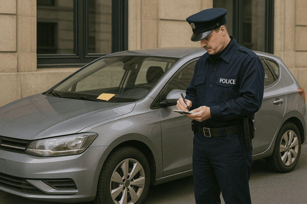 Policier verbalisant un véhicule en Auvergne-Rhône-Alpes