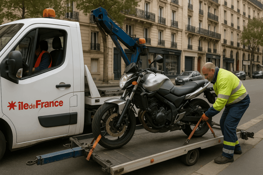 Enlèvement d'une moto pour une mise en fourrière en Île-de-France