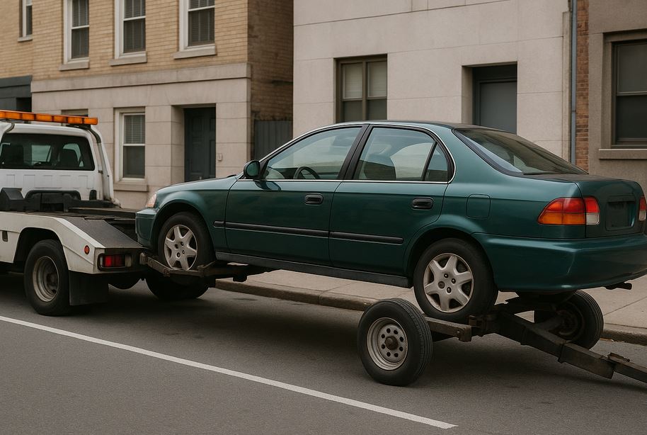 Voiture en train d'être emportée pour la fourrière à Allauch