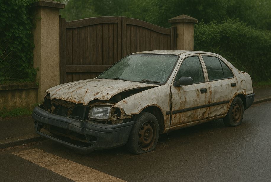 Épave devant un portail