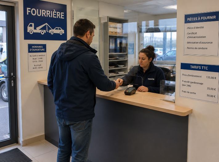 Homme réglant des frais à la fourrière auto de Bressuire